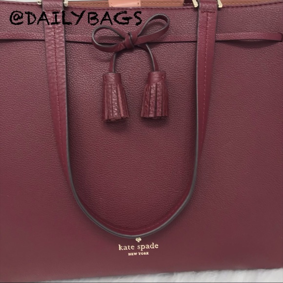 KATE SPADE HAYES TOTE BAG  LARGE CHERRYWOOD TOTE - Picture 4 of 10